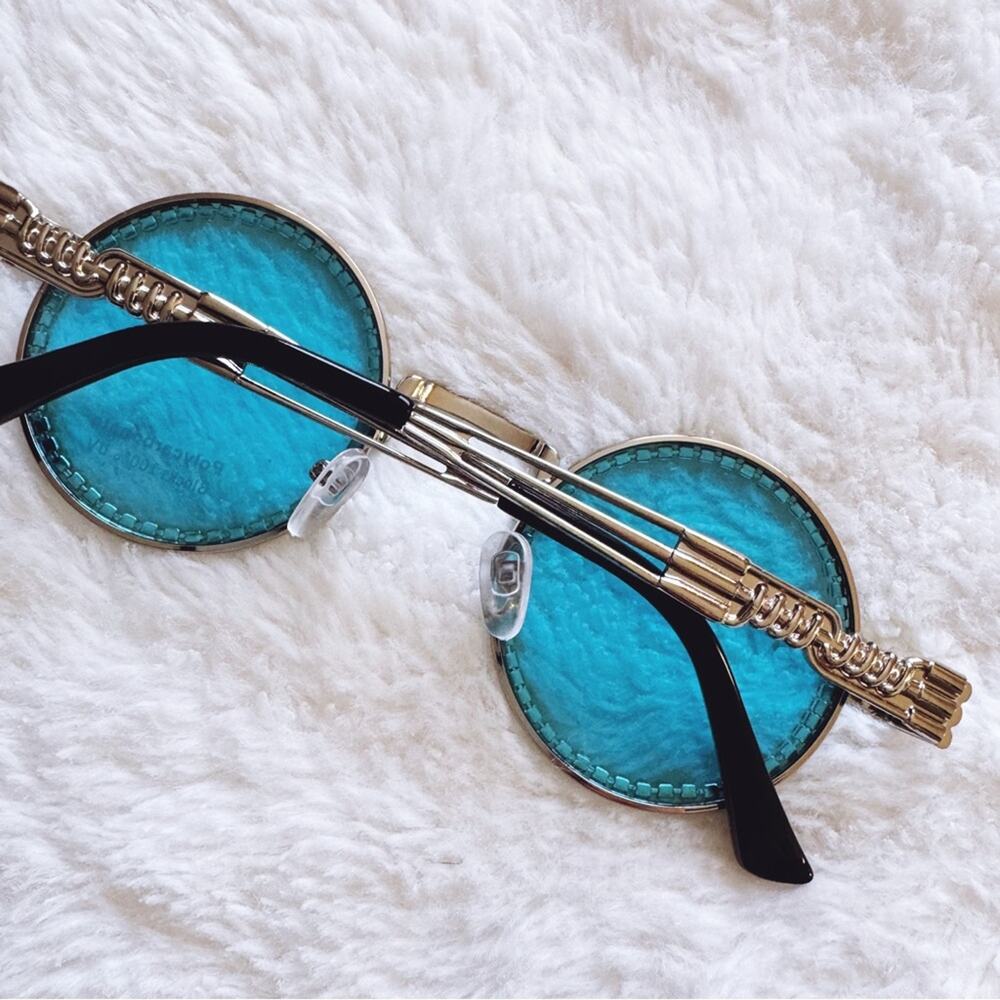 Kate Clear Blue Round Sunglasses - Picture 13 of 15